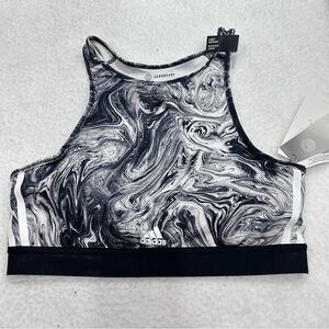 adidas Black & White Swirl High-Neck Sports Bra